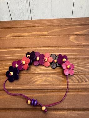 Handmade Genuine Leather Purple Flower Bracelet Purple Boho Daisy Bracelet NEW
